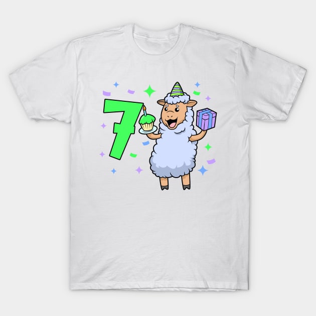 I am 7 with sheep - girl birthday 7 years old T-Shirt by Modern Medieval Design